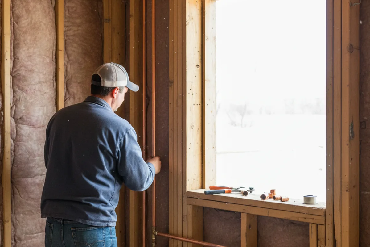 Licensed plumber running new copper supply lines in a Crawfordsville home